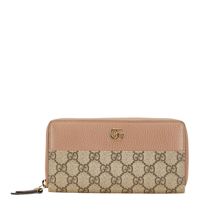グッチ GGマーモント ラウンドファスナー 長財布 456117 ベージュ レザー PVC レディース GUCCI 【中古】