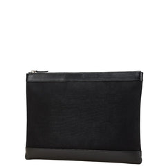 バレンシアガ ネイビー クリップ L クラッチバッグ 373840 ブラック キャンバス レザー レディース BALENCIAGA 【中古】