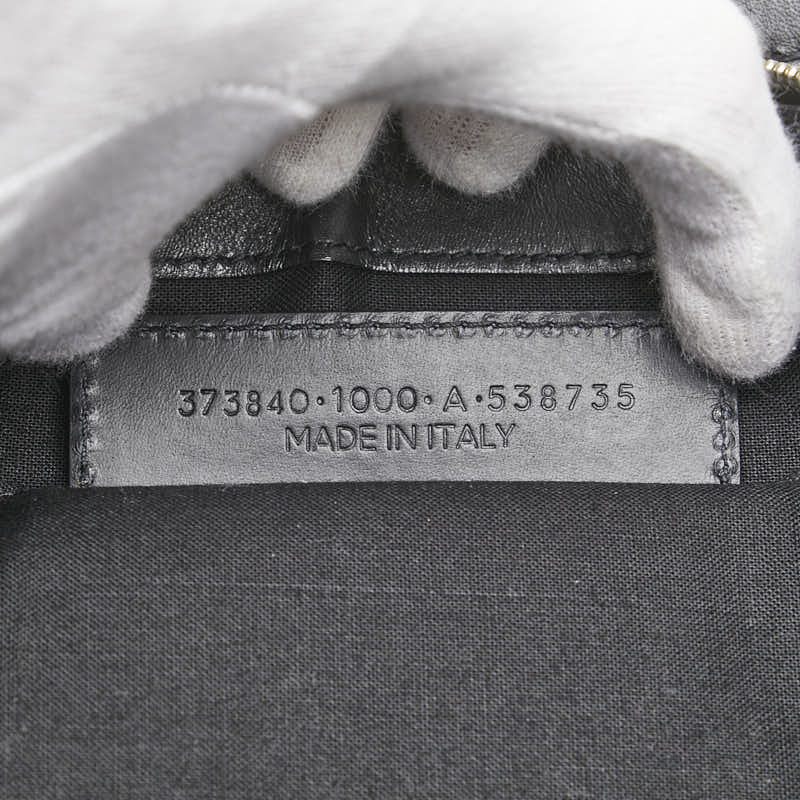 バレンシアガ ネイビー クリップ L クラッチバッグ 373840 ブラック キャンバス レザー レディース BALENCIAGA 【中古】