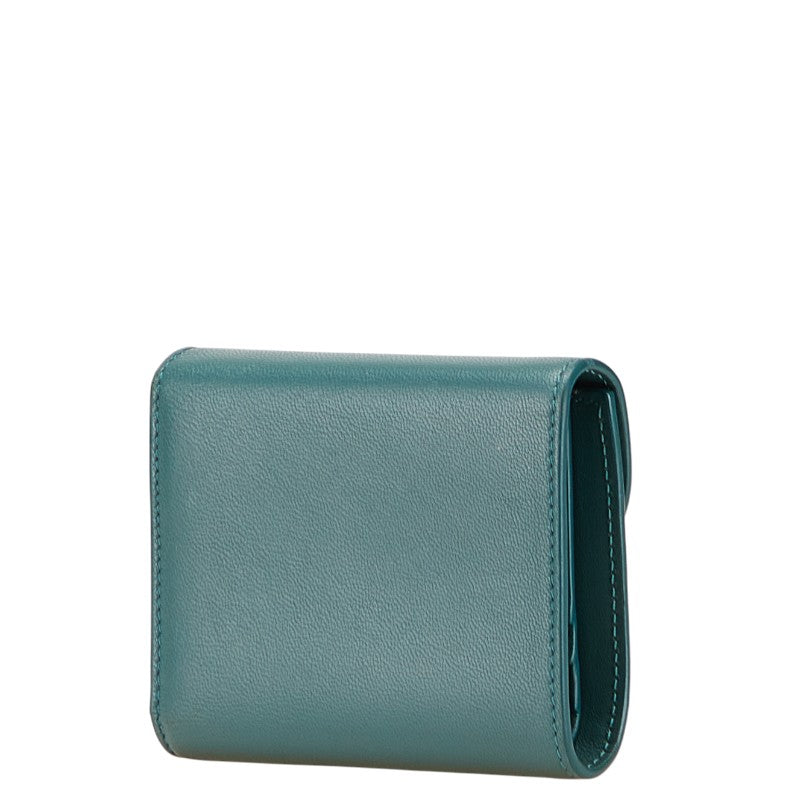 セリーヌ トリオンフ スモール 二つ折り財布 グリーン ブルー レザー レディース CELINE 【中古】