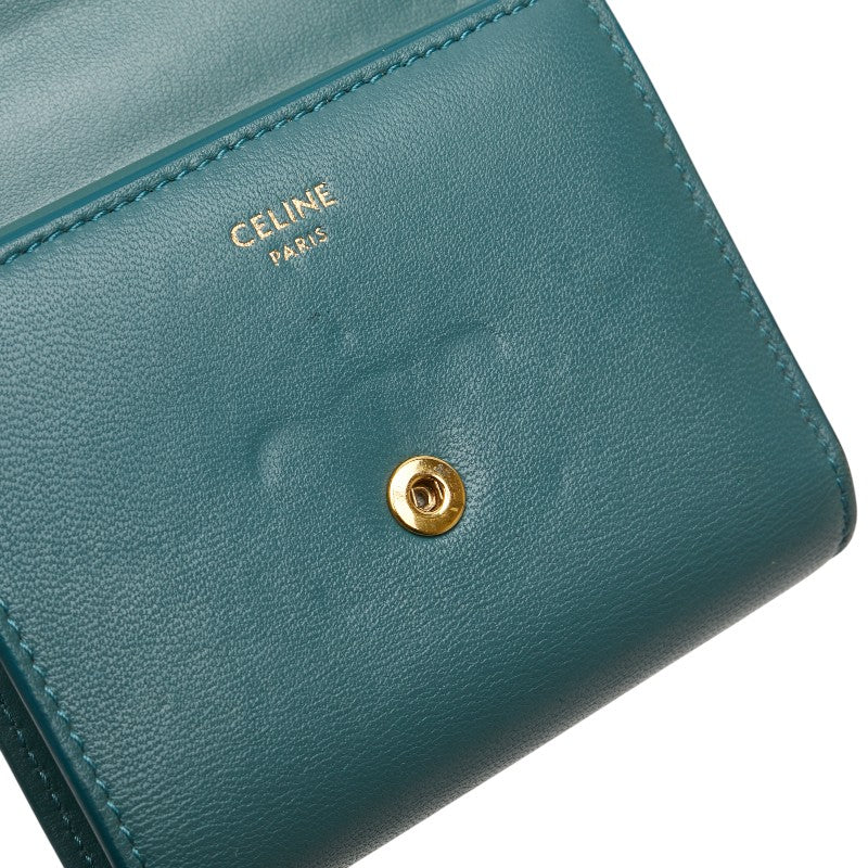 セリーヌ トリオンフ スモール 二つ折り財布 グリーン ブルー レザー レディース CELINE 【中古】