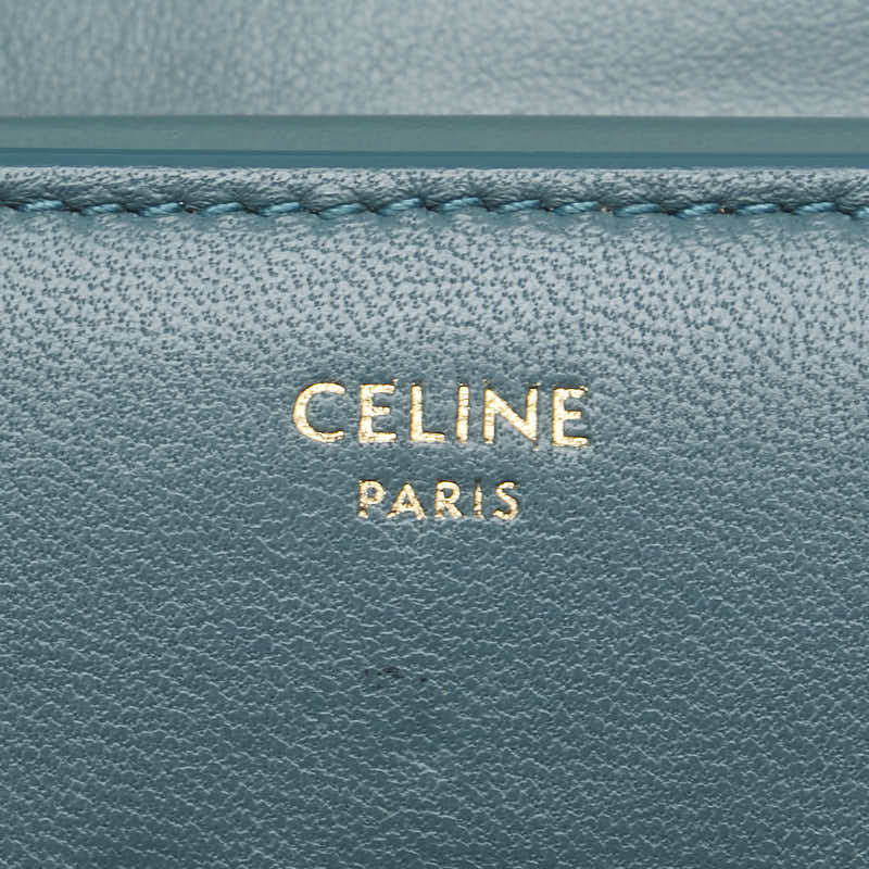 セリーヌ トリオンフ スモール 二つ折り財布 グリーン ブルー レザー レディース CELINE 【中古】