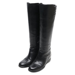 プラダ ロゴ ロングブーツ サイズ：36.5 3WZ021 ブラック レザー レディース PRADA 【中古】