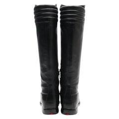 プラダ ロゴ ロングブーツ サイズ：36.5 3WZ021 ブラック レザー レディース PRADA 【中古】