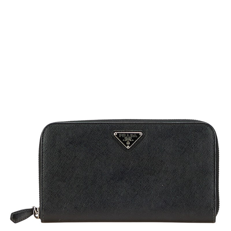 プラダ 三角ロゴプレート 長財布 ラウンドファスナー ブラック レザー レディース PRADA 【中古】