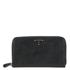 プラダ 三角ロゴプレート 長財布 ラウンドファスナー ブラック レザー レディース PRADA 【中古】