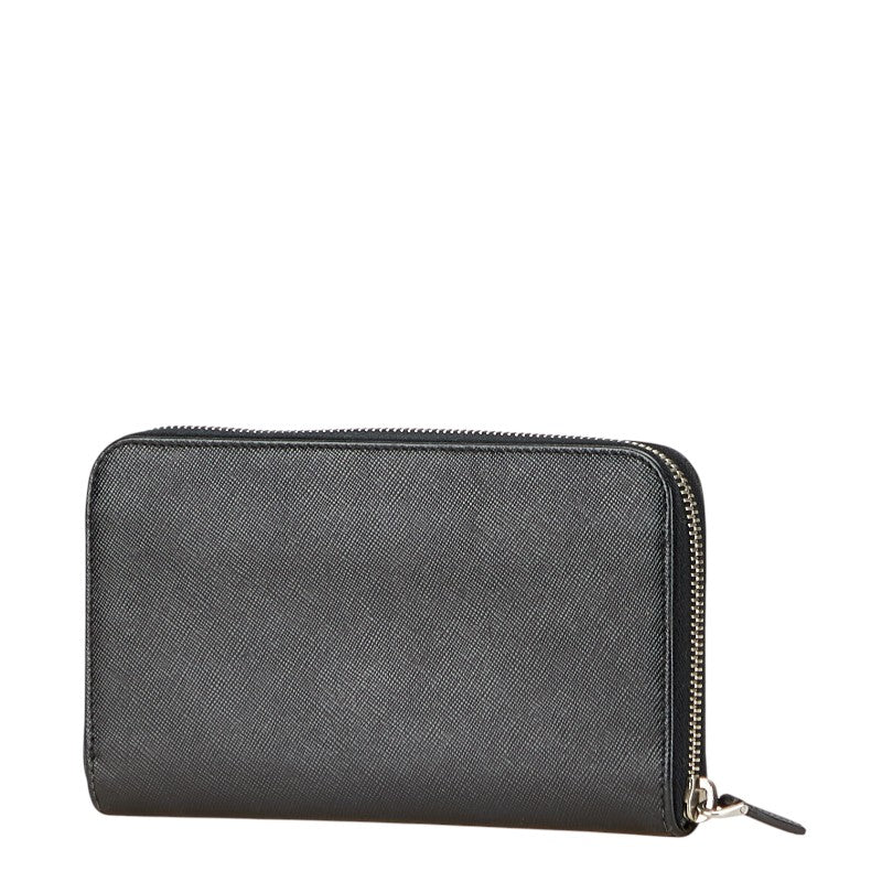 プラダ 三角ロゴプレート 長財布 ラウンドファスナー ブラック レザー レディース PRADA 【中古】