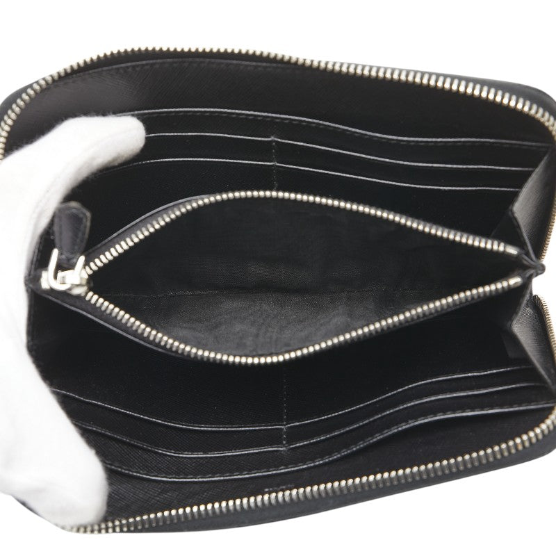 プラダ 三角ロゴプレート 長財布 ラウンドファスナー ブラック レザー レディース PRADA 【中古】