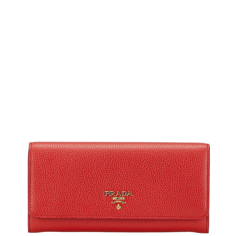 プラダ ヴィッテロダイノ 長財布 1MH132 レッド カーフレザー レディース PRADA 【中古】