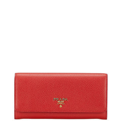 プラダ ヴィッテロダイノ 長財布 1MH132 レッド カーフレザー レディース PRADA 【中古】