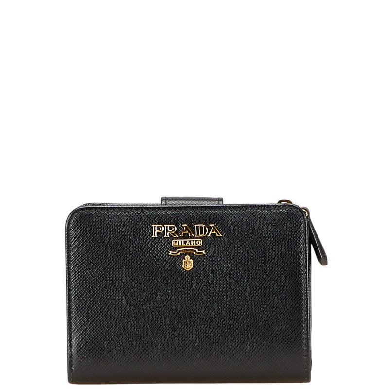プラダ サフィアーノ 二つ折り財布 1ML018 ブラック レザー レディース PRADA 【中古】