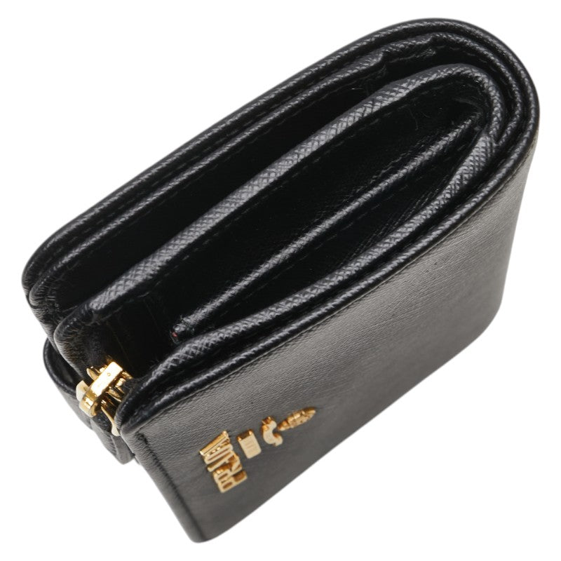 プラダ サフィアーノ 二つ折り財布 1ML018 ブラック レザー レディース PRADA 【中古】