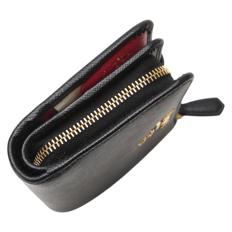 プラダ サフィアーノ 二つ折り財布 1ML018 ブラック レザー レディース PRADA 【中古】