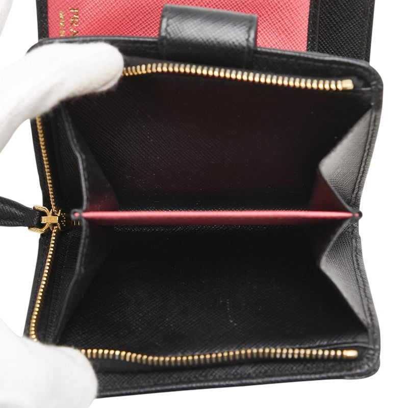 プラダ サフィアーノ 二つ折り財布 1ML018 ブラック レザー レディース PRADA 【中古】
