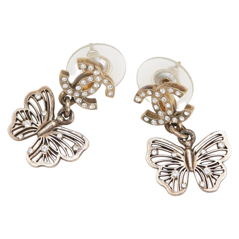 シャネル ココマーク 蝶 バタフライ スイング スタッド ピアス ゴールド メッキ ラインストーン レディース CHANEL 【中古】