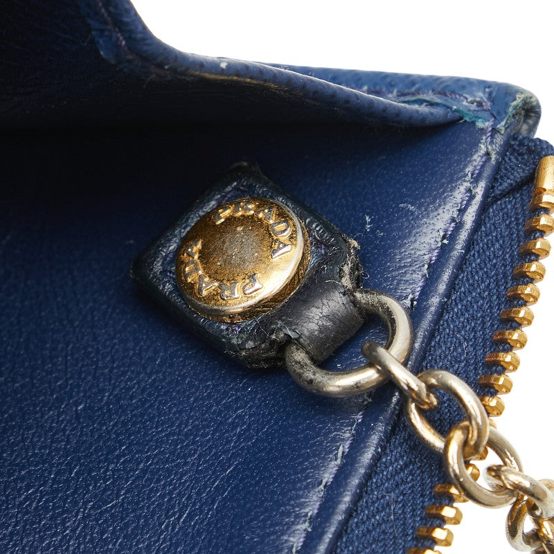プラダ キーケース コインケース ブルー レザー レディース PRADA 【中古】