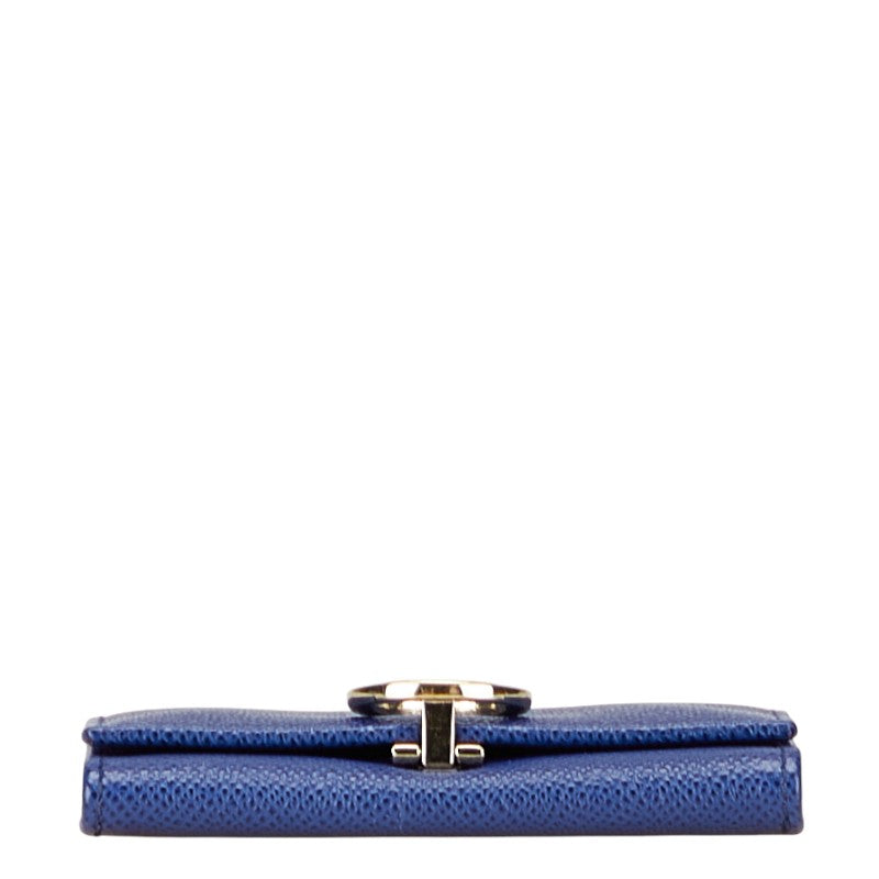 ブルガリ ロゴクリップ カードケース 名刺入れ ブルー ゴールド レザー レディース BVLGARI 【中古】