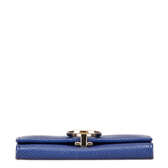 ブルガリ ロゴクリップ カードケース 名刺入れ ブルー ゴールド レザー レディース BVLGARI 【中古】