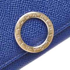 ブルガリ ロゴクリップ カードケース 名刺入れ ブルー ゴールド レザー レディース BVLGARI 【中古】