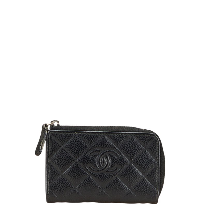 シャネル マトラッセ ココマーク L字ファスナー コインケース キーケース ブラック キャビアスキン レディース CHANEL 【中古】