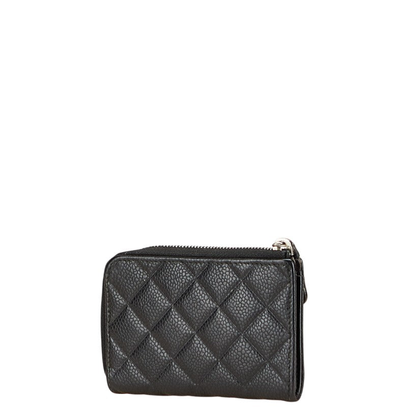 シャネル マトラッセ ココマーク L字ファスナー コインケース キーケース ブラック キャビアスキン レディース CHANEL 【中古】