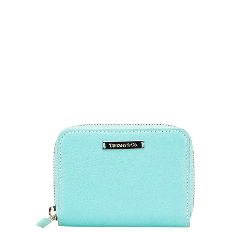ティファニー ロゴプレート コインケース ラウンドファスナー ティファニーブルー レザー レディース TIFFANY&Co. 【中古】