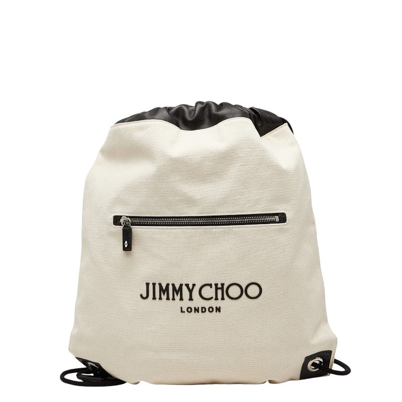 ジミーチュウ リュック バックパック ナップサック アイボリー ブラック キャンバス レザー レディース JIMMY CHOO 【中古】