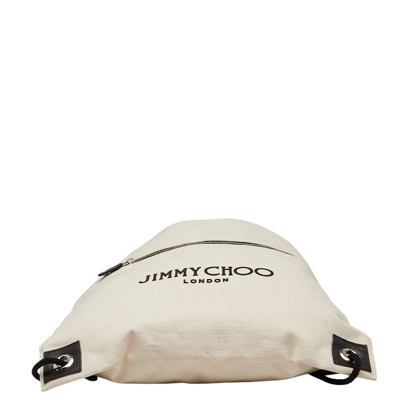 ジミーチュウ リュック バックパック ナップサック アイボリー ブラック キャンバス レザー レディース JIMMY CHOO 【中古】