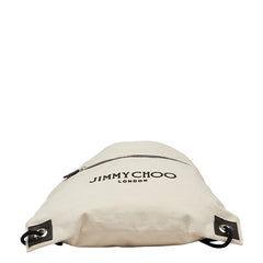 ジミーチュウ リュック バックパック ナップサック アイボリー ブラック キャンバス レザー レディース JIMMY CHOO 【中古】