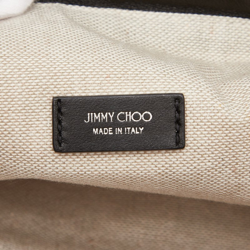 ジミーチュウ リュック バックパック ナップサック アイボリー ブラック キャンバス レザー レディース JIMMY CHOO 【中古】