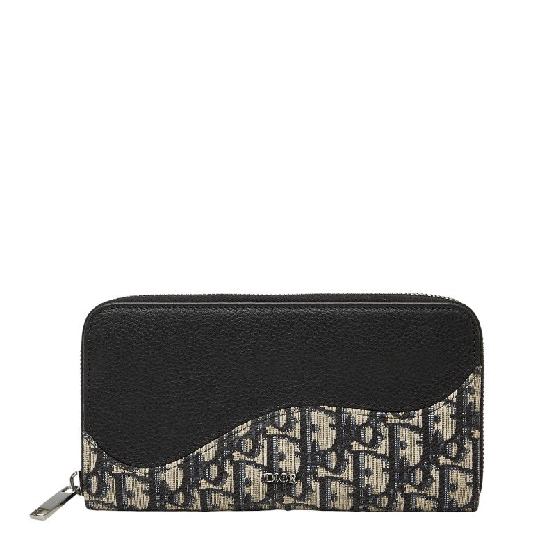 ディオール オブリーク サドル ロングジップウォレット 長財布 ネイビー キャンバス レザー メンズ Dior 【中古】