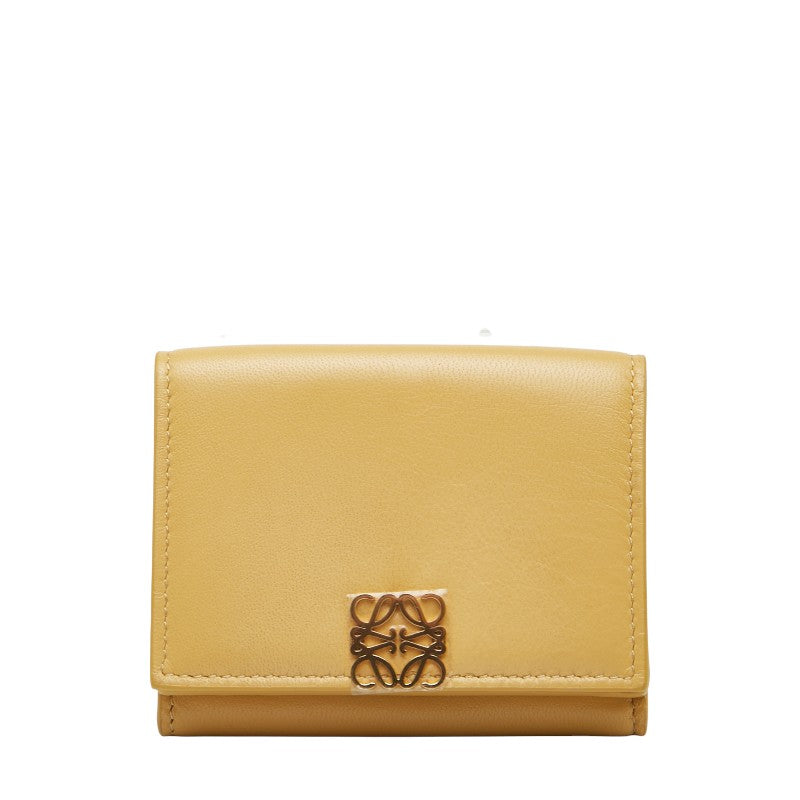ロエベ アナグラム トライフォールド 三つ折り財布 イエロー レザー レディース LOEWE 【中古】
