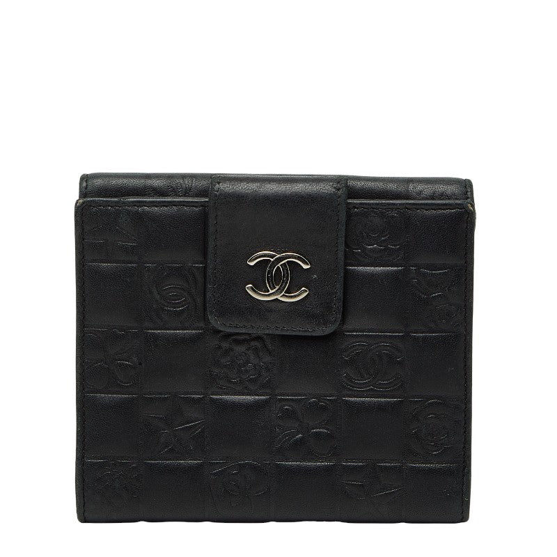 シャネル アイコン 二つ折り財布 A24212 ブラック レザー レディース CHANEL 【中古】