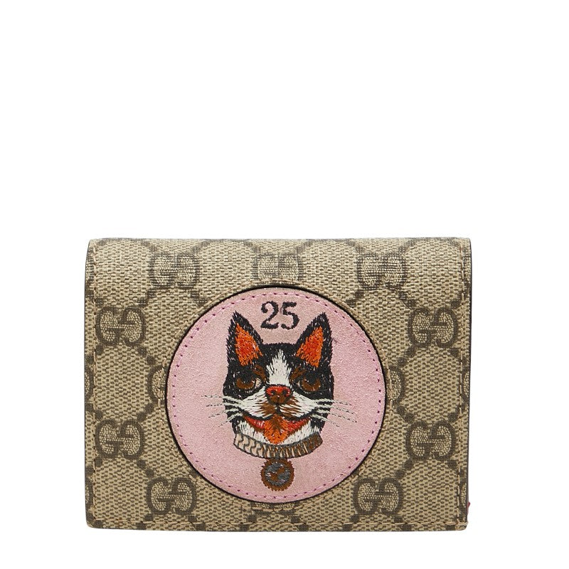 グッチ GGスプリーム ボスコ 二つ折り財布 コンパクトウォレット 506277 ベージュ マルチカラー PVC レディース GUCCI 【中古】