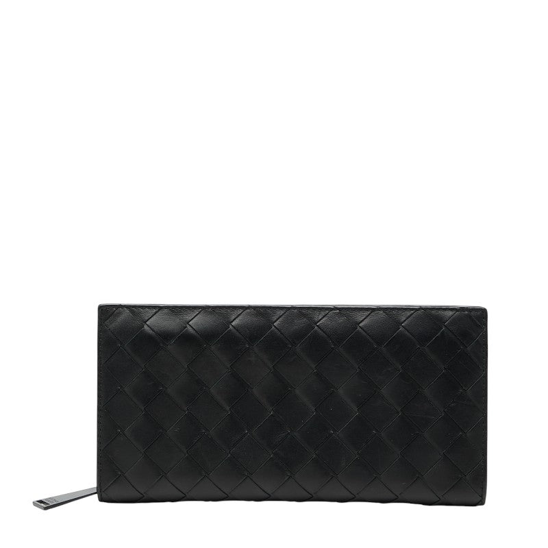 ボッテガヴェネタ イントレチャート ラウンドファスナー 長財布 ブラック レザー メンズ BOTTEGAVENETA 【中古】