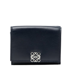 ロエベ アナグラム トライフォールド ウォレット 三つ折り財布 ネイビー レザー レディース LOEWE 【中古】