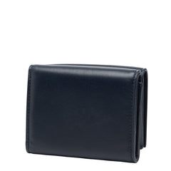 ロエベ アナグラム トライフォールド ウォレット 三つ折り財布 ネイビー レザー レディース LOEWE 【中古】
