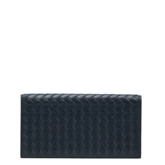 ボッテガヴェネタ イントレチャート 二つ折り財布 ネイビー レザー レディース BOTTEGAVENETA 【中古】