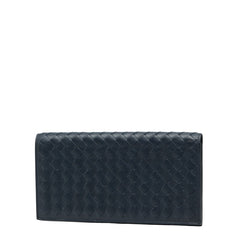ボッテガヴェネタ イントレチャート 二つ折り財布 ネイビー レザー レディース BOTTEGAVENETA 【中古】