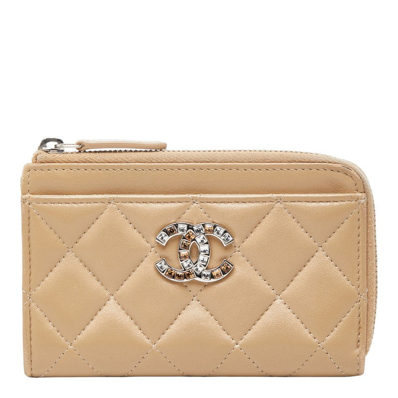 シャネル マトラッセ ココマーク コインケース カードケース フラグメントケース ベージュ ラムスキン ラインストーン レディース CHANEL 【中古】