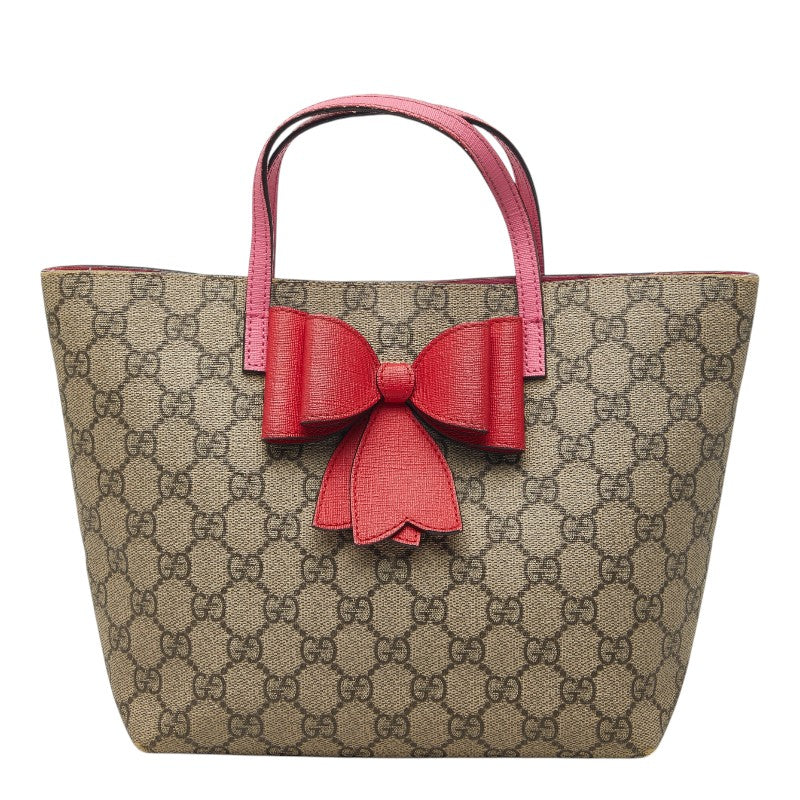 グッチ GGスプリーム チルドレンズ リボン ハンドバッグ 457232 ベージュ ピンク PVC レザー レディース GUCCI 【中古】