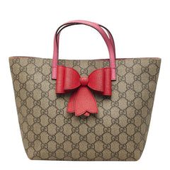 グッチ GGスプリーム チルドレンズ リボン ハンドバッグ 457232 ベージュ ピンク PVC レザー レディース GUCCI 【中古】