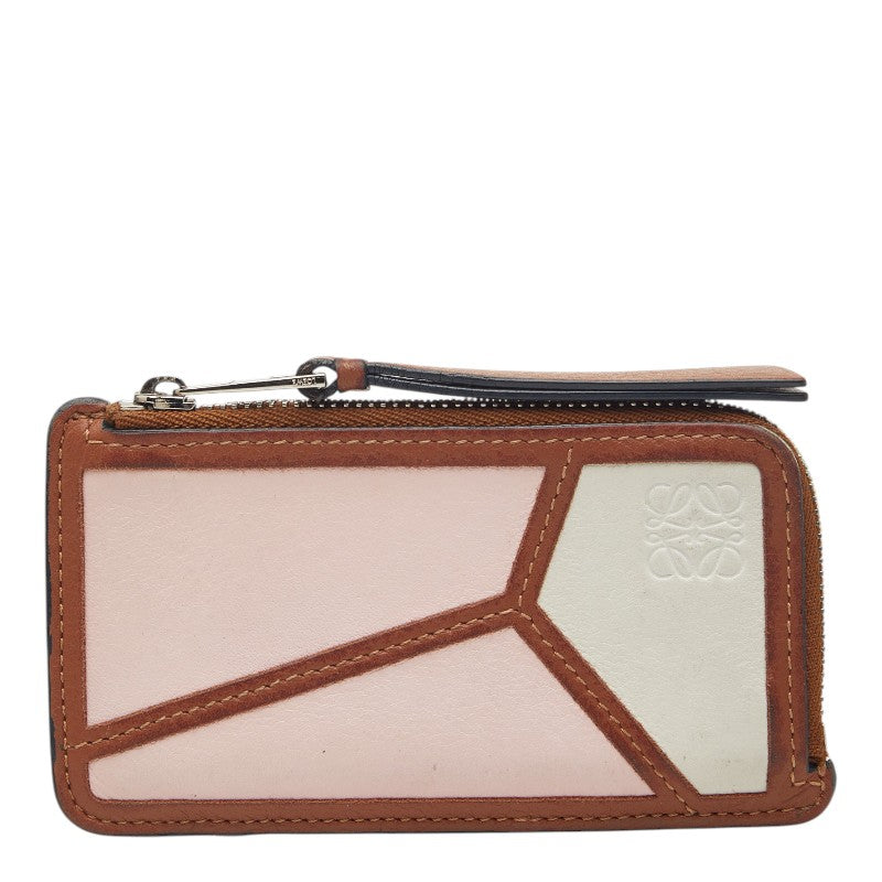 ロエベ アナグラム パズル コインケース カードケース ブラウン ピンク ホワイト レザー レディース LOEWE 【中古】