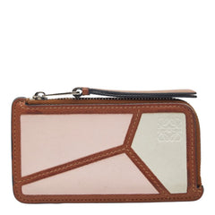 ロエベ アナグラム パズル コインケース カードケース ブラウン ピンク ホワイト レザー レディース LOEWE 【中古】