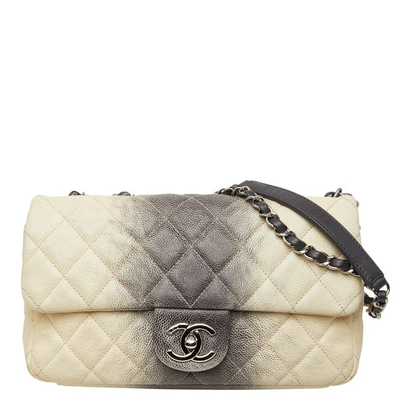 シャネル ココマーク マトラッセ チェーンショルダーバッグ ホワイト ブラック キャビアスキン レディース CHANEL 【中古】