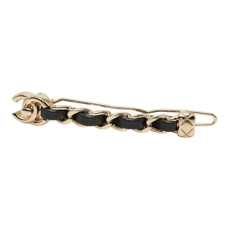 シャネル ココマーク ターンロック バレッタ ヘアアクセサリー ゴールド ブラック メッキ レザー レディース CHANEL 【中古】