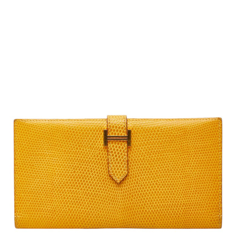 エルメス ベアン スフレ 長財布 イエロー リザード レディース HERMES 【中古】