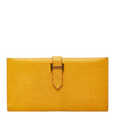 エルメス ベアン スフレ 長財布 イエロー リザード レディース HERMES 【中古】