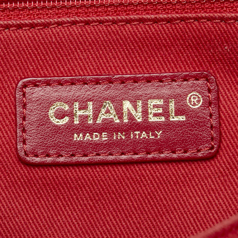 シャネル ドーヴィル トートMM ココマーク チェーン トートバッグ レッド キャンバス レザー レディース CHANEL 【中古】