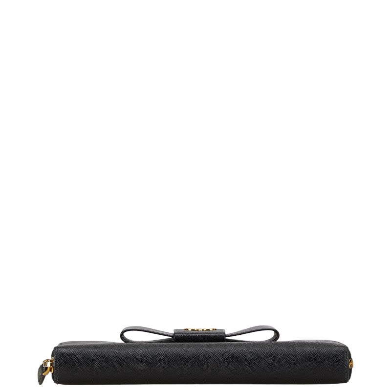 プラダ リボン ラウンドファスナー 長財布 1ML506 ブラック サフィアーノ レディース PRADA 【中古】